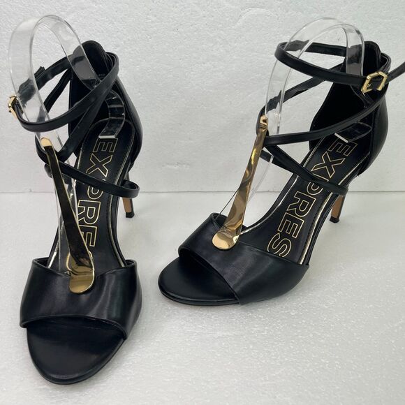 Brian Atwood X Express Gold Bar Wrap Around Heeled Sandals Women’s 8 #713 - Picture 1 of 12